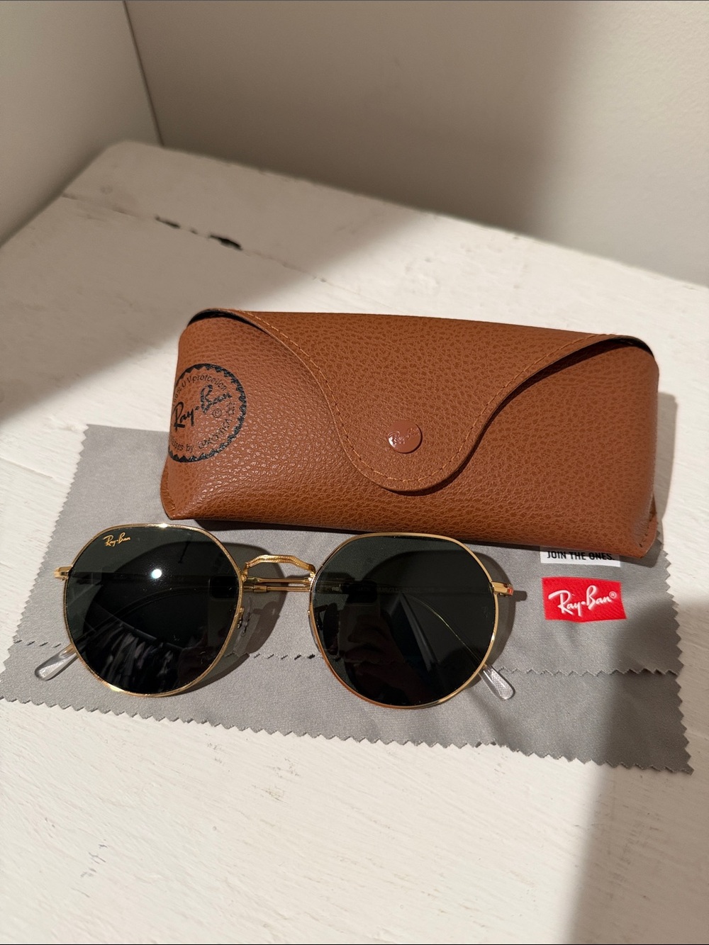 Ray-Ban Gold Frame Sunglasses with Black Lenses